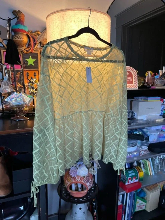 NWT Green Maeve Sheer Babydoll Layering Top - Picture 11 of 14